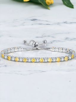 Jewels Galaxy - Silver Plated Round Cut Cubic Zirconia Yellow & White Matrix Tennis Bracelet