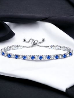 Jewels Galaxy - Silver Plated Round Cut Cubic Zirconia Blue & White Matrix Tennis Bracelet