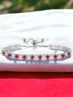 Jewels Galaxy - Silver Plated Round Cut Cubic Zirconia Red & White Matrix Tennis Bracelet