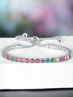 Jewels Galaxy - Silver Plated Round Cut Cubic Zirconia Multi-Color Matrix Tennis Bracelet