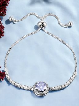 Jewels Galaxy - Silver Plated Round White Crystal Studded Matrix Tennis Bracelet