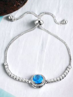 Jewels Galaxy - Silver Plated Round Turquoise Crystal Studded Matrix Tennis Bracelet