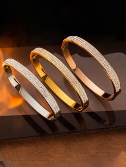 Jewels Galaxy - Gold, Rose Gold & Silver Plated Triple Lines AD Studded Bracelet (Pack of 3)
