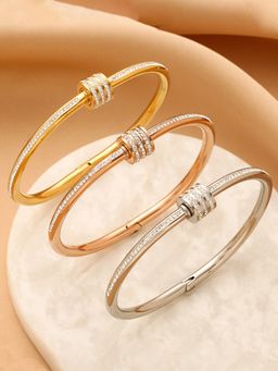 Jewels Galaxy - Gold, Rose Gold & Silver Plated Diamond Studded Bangle Bracelet (Pack of 3)