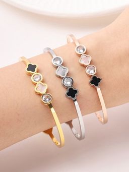 Jewels Galaxy - Gold, Rose Gold & Silver Mother of Pearls Leaf Clover Bracelet (Pack of 3)