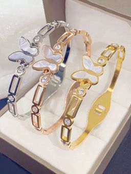 Jewels Galaxy - Gold, Rose Gold & Silver Butterfly Mother of Pearls Bracelet (Pack of 3)