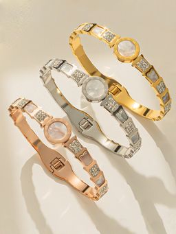 Jewels Galaxy - Stainless Steel Gold, Rose Gold & Silver Mother of Pearl AD Bracelet (Pack of 3)