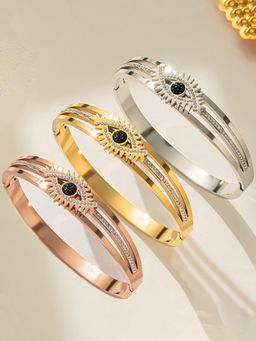 Jewels Galaxy - Gold, Rose Gold & Silver American Diamond Studded Evil Eye Bracelet (Pack of 3)