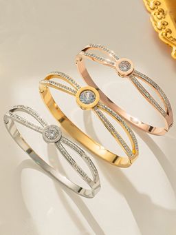 Jewels Galaxy - Gold, Rose Gold & Silver American Diamond Studded Bracelet (Pack of 3)