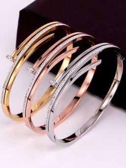 Jewels Galaxy - Gold, Rose Gold & Silver American Diamond Studded Nail Bracelet (Pack of 3)