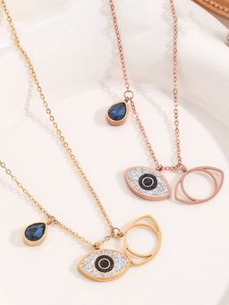 Jewels Galaxy - Gold & Rose Gold Plated Diamond Evil Eye Pendant Necklace (Pack of 2)
