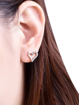 Jewels Galaxy - Silver Plated American Diamond Studded Heart Shape Korean Stud Earrings
