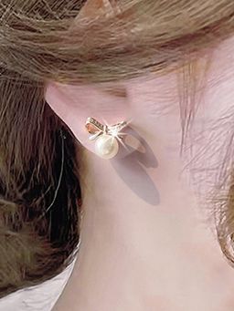 Jewels Galaxy - Gold Plated American Diamond Studded Bow-Tie Shape Korean Stud Earrings