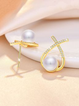 Jewels Galaxy - Gold Plated American Diamond Studded Cross Shape Korean Stud Earrings