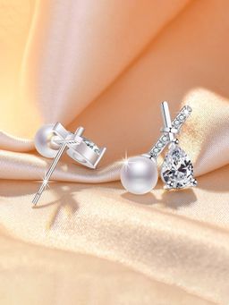 Jewels Galaxy - Silver Plated American Diamond Studded Cross Shape Korean Stud Earrings