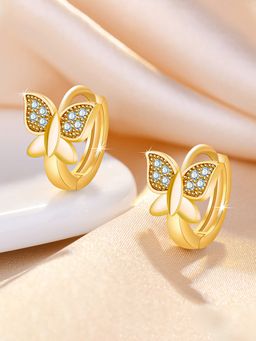 Jewels Galaxy - Gold Plated American Diamond Studded Butterfly Shape Korean Hoop Earrings