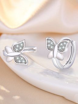 Jewels Galaxy - Silver Plated American Diamond Studded Butterfly Shape Korean Hoop Earrings