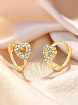 Jewels Galaxy - Gold Plated American Diamond Studded Heart Shape Hoop Earrings