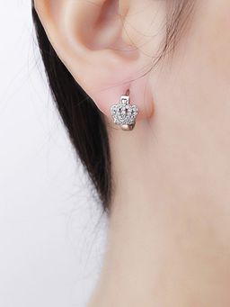 Jewels Galaxy - Silver Plated American Diamond Studded Crown Shape Korean Hoop Earrings