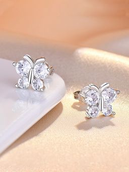 Jewels Galaxy - Silver Plated American Diamond Studded Butterfly Shape Korean Stud Earrings