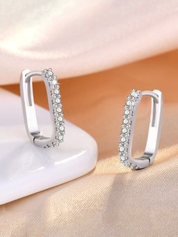 Jewels Galaxy - Silver Plated American Diamond Studded Geometrical Korean Hoop Earrings