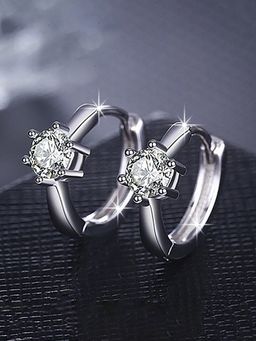 Jewels Galaxy - Silver Plated American Diamond Studded Contemporary Korean Hoops Earrings