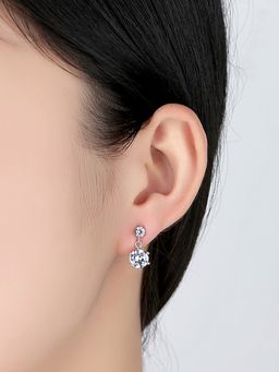 Jewels Galaxy - Silver Plated American Diamond Studded Hexagon Shape Korean Drop Earrings