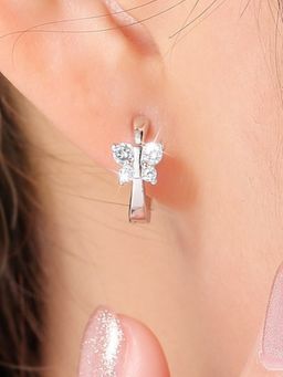 Jewels Galaxy - Silver Plated American Diamond Studded Butterfly Shape Korean Hoop Earrings