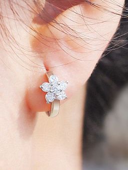 Jewels Galaxy - Silver Plated American Diamond Studded Floral Korean Hoop Earrings
