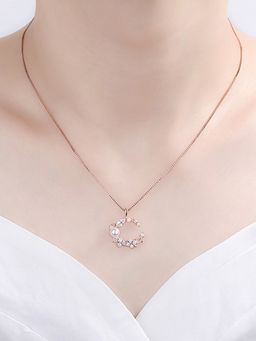 Jewels Galaxy - Rose Gold Plated American Diamond Studded Moon Shape Korean Pendant
