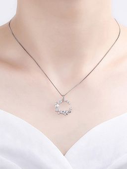 Jewels Galaxy - Silver Plated American Diamond Studded Moon Shape Korean Pendant