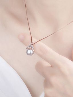 Jewels Galaxy - Rose Gold Plated American Diamond Crown Like Pearl Studded Korean Pendant
