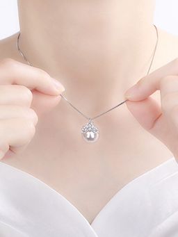 Jewels Galaxy - Silver Plated American Diamond Crown Like Pearl Studded Korean Pendant