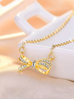 Jewels Galaxy - Gold Plated American Diamond Studded Bow Like Korean Pendant