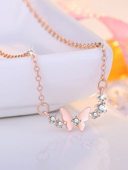 Jewels Galaxy - Rose Gold Plated American Diamond Studded Butterfly Themed Pendant