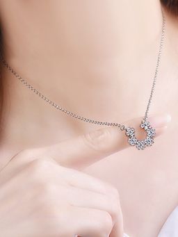 Jewels Galaxy - Silver Plated American Diamond Studded Half Hoop Floral Pendant