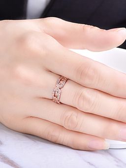 Jewels Galaxy - Rose Gold Plated White American Diamond Korean Finger Ring