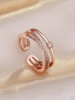 Jewels Galaxy - Rose Gold Plated American Diamond Studded Korean Finger Ring
