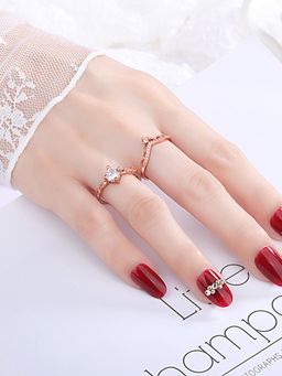 Jewels Galaxy - Rose Gold Plated American Diamond Studded Crown Shape Korean Finger Ring (Pack of 2)