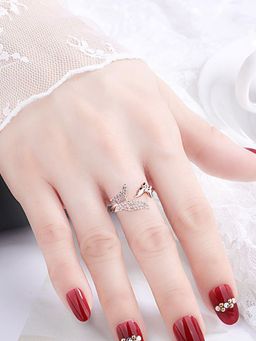 Jewels Galaxy - Rose Gold Plated American Diamond Studded Butterfly Shape Finger Ring