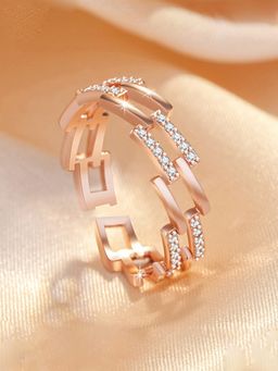 Jewels Galaxy - Rose Gold Plated American Diamond Studded Korean Finger Ring