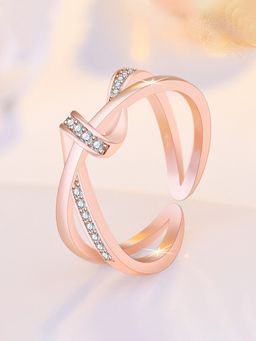 Jewels Galaxy - Rose Gold Plated American Diamond Studded Korean Finger Ring