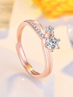 Jewels Galaxy - Rose Gold Plated American Diamond Studded Korean Finger Ring