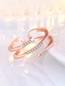 Jewels Galaxy - Rose Gold Plated American Diamond Studded Nail Shape Korean Finger Ring
