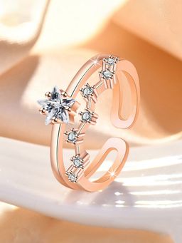 Jewels Galaxy - Rose Gold Plated American Diamond Studded Star Shape Korean Finger Ring
