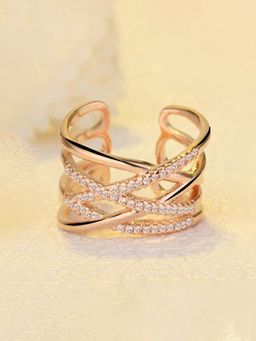 Jewels Galaxy - Rose Gold Plated American Diamond Studded Korean Finger Ring