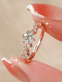Jewels Galaxy - Rose Gold Plated American Diamond Studded Korean Finger Ring