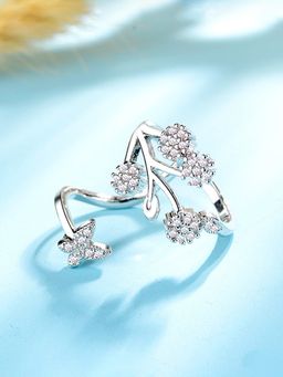 Jewels Galaxy - Silver Plated White American Diamond Studded Korean Finger Ring