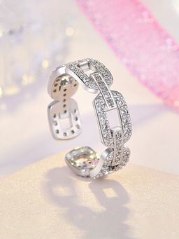 Jewels Galaxy - Silver Plated White American Diamond Korean Finger Ring