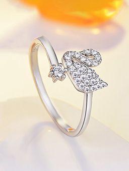 Jewels Galaxy - Silver Plated Diamond Studded Swan Shape Korean Finger Ring